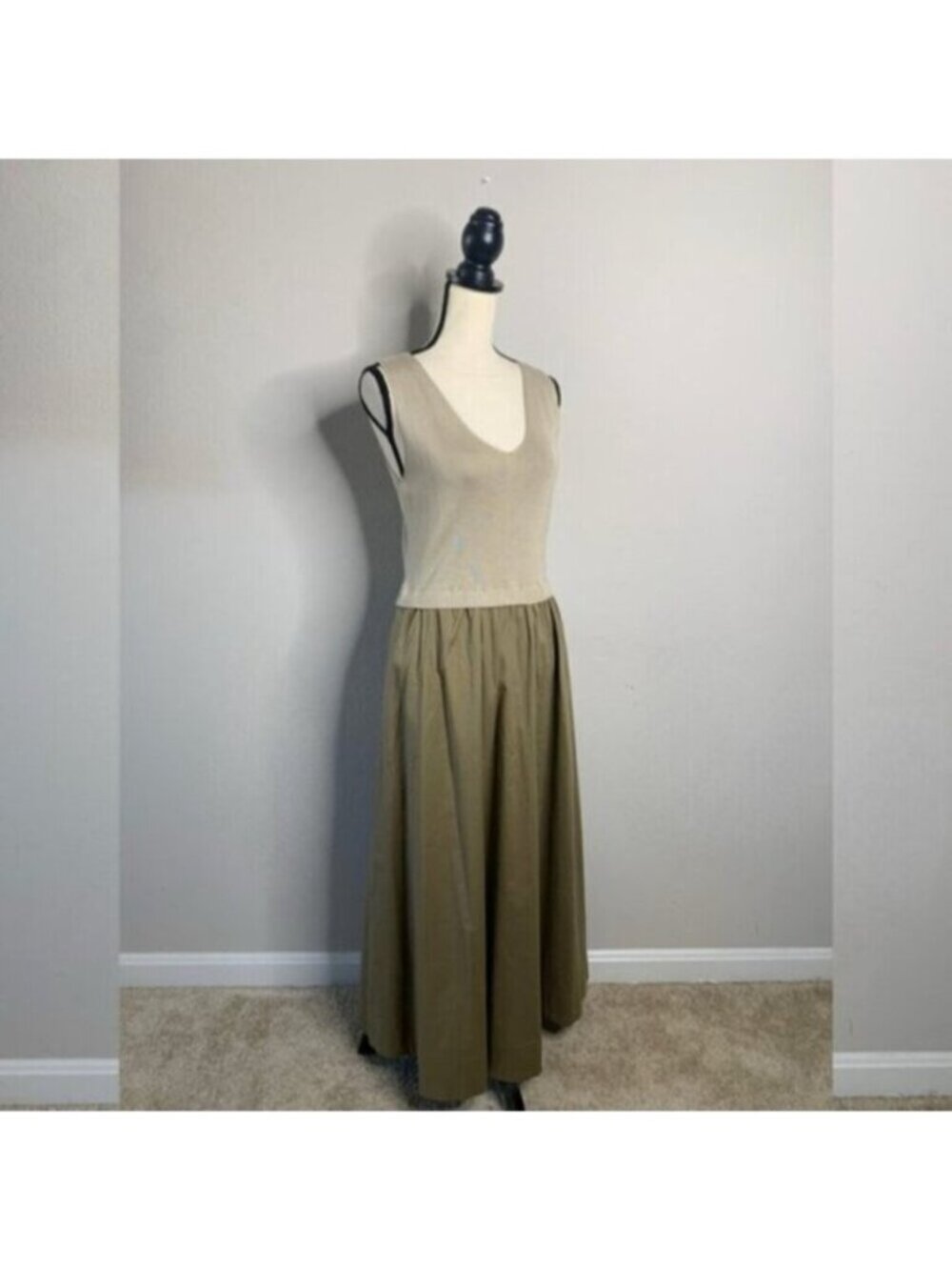 NWT TAYLOR Olive Green Poplin Skirt Midi Dress - Picture 4 of 15
